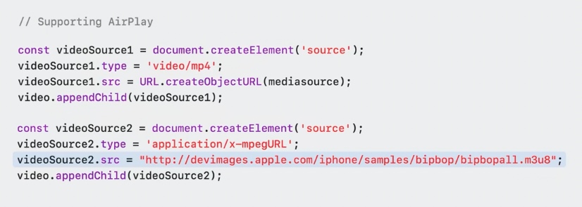 code snippet for adding AirPlay support when using Managed Media Source